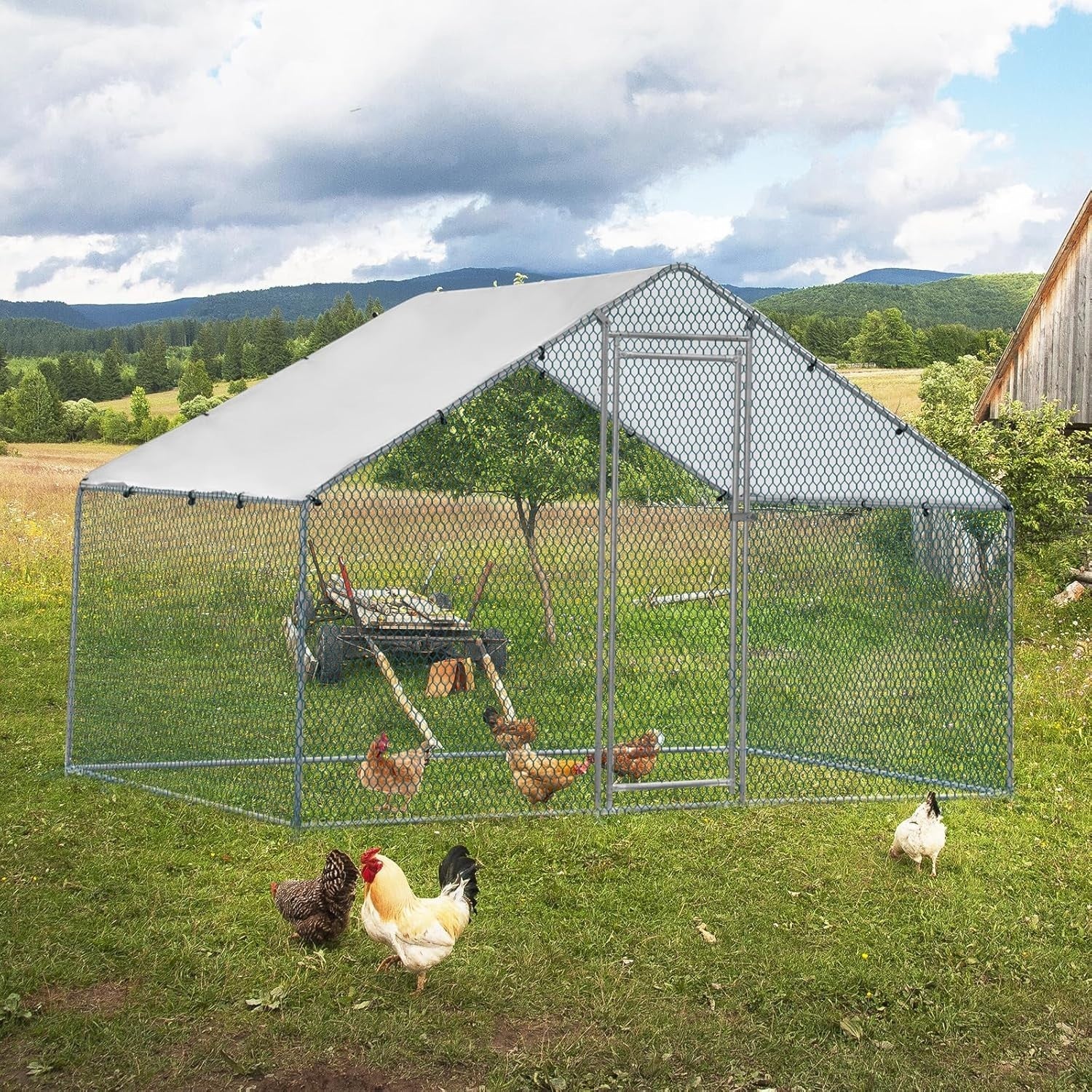 6.5x10FT Walk In Chicken Coop Run Galvanized Steel Pen
