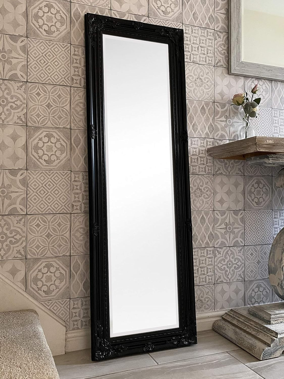 Black Ornate Full-Length Dressing Wall Mirror 142x47cm Antique Style