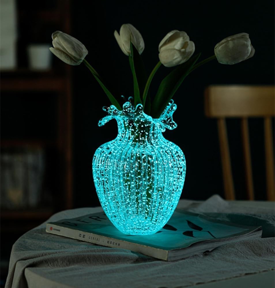 Large Glow Glass Flower Vase Wave Mouth Luminous Home Table Decor