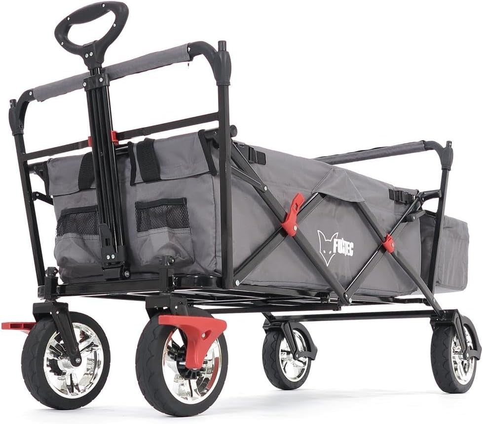 Grey Kids Folding Wagon Push Pull Stroller Cart w/ Canopy & Storage Bag