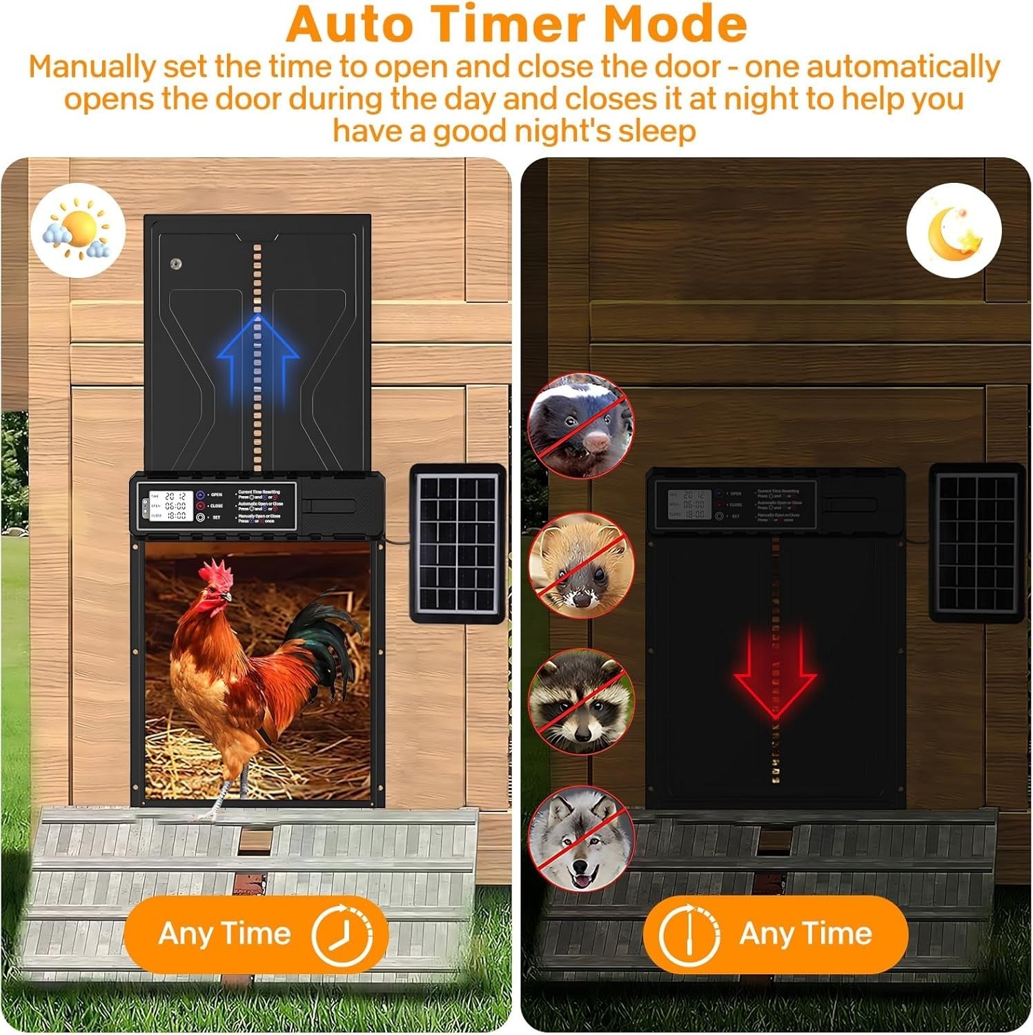 Solar Automatic Chicken Coop Door Timer Remote LCD Waterproof