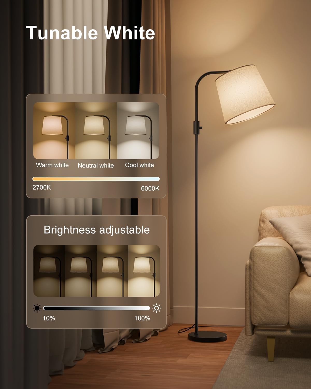 Smart RGB Floor Lamp Alexa App Dimmable Arc Standing Mood Light