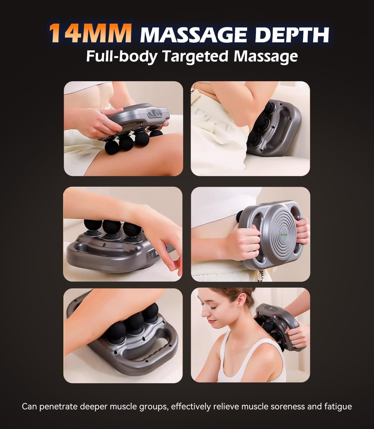 Deep Tissue Massage Gun 14mm Powerful Muscle Massager 9 Modes Pain Relief