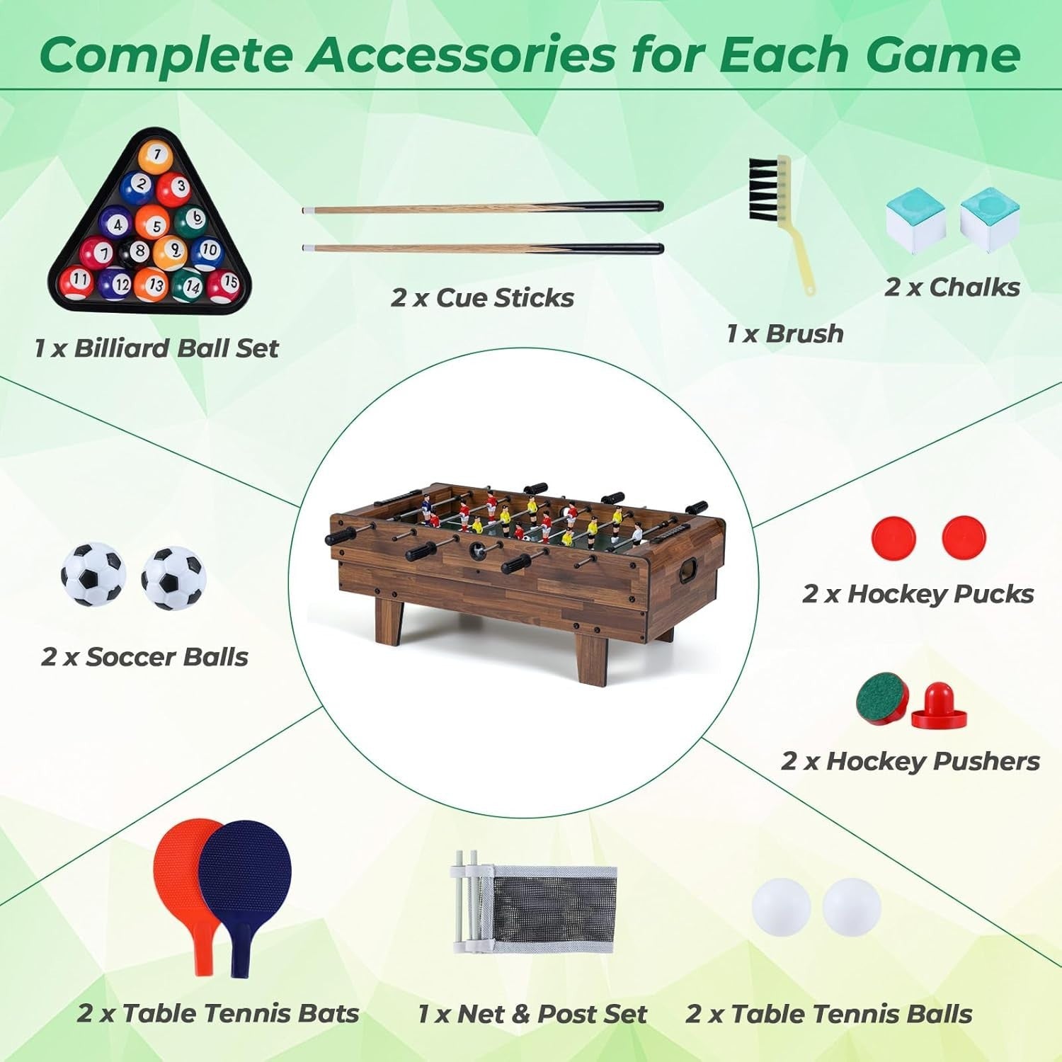 Wooden 4 in 1 Games Table Football Air Hockey Pool Table Tennis