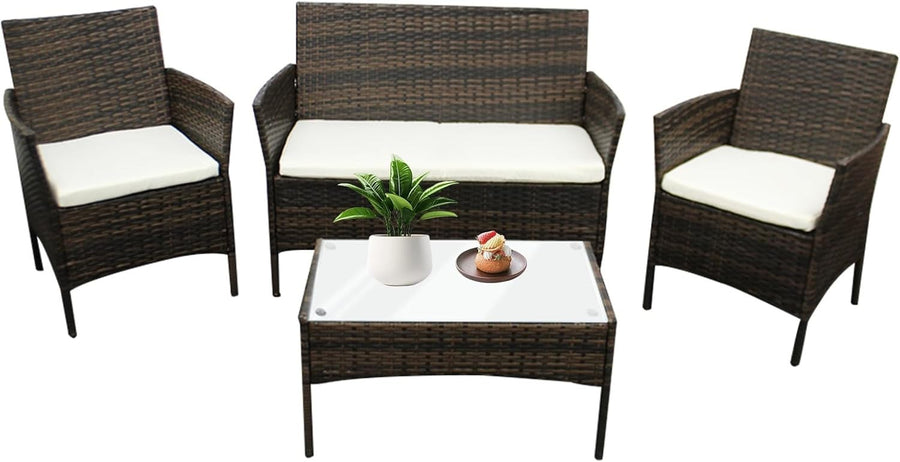 4-Piece Rattan Garden Patio Set Outdoor Sofa Table Chairs Backyard Yard
