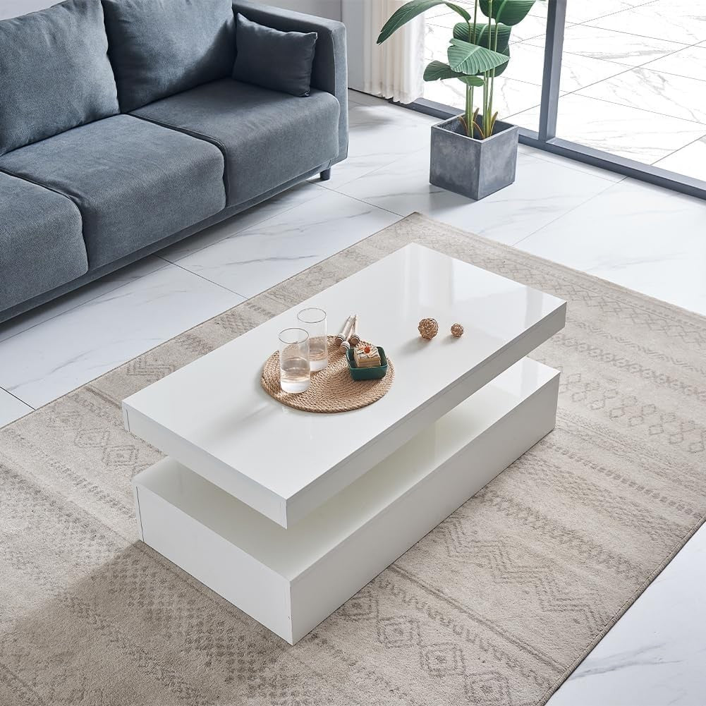 White High Gloss Coffee Table with 16-Color LED Lights – Modern Living Room