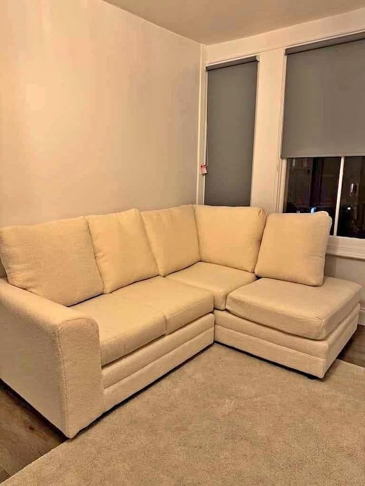 Cream L Shape 4 Seater Sofa High Back Modular Corner Couch - Comfy Durable