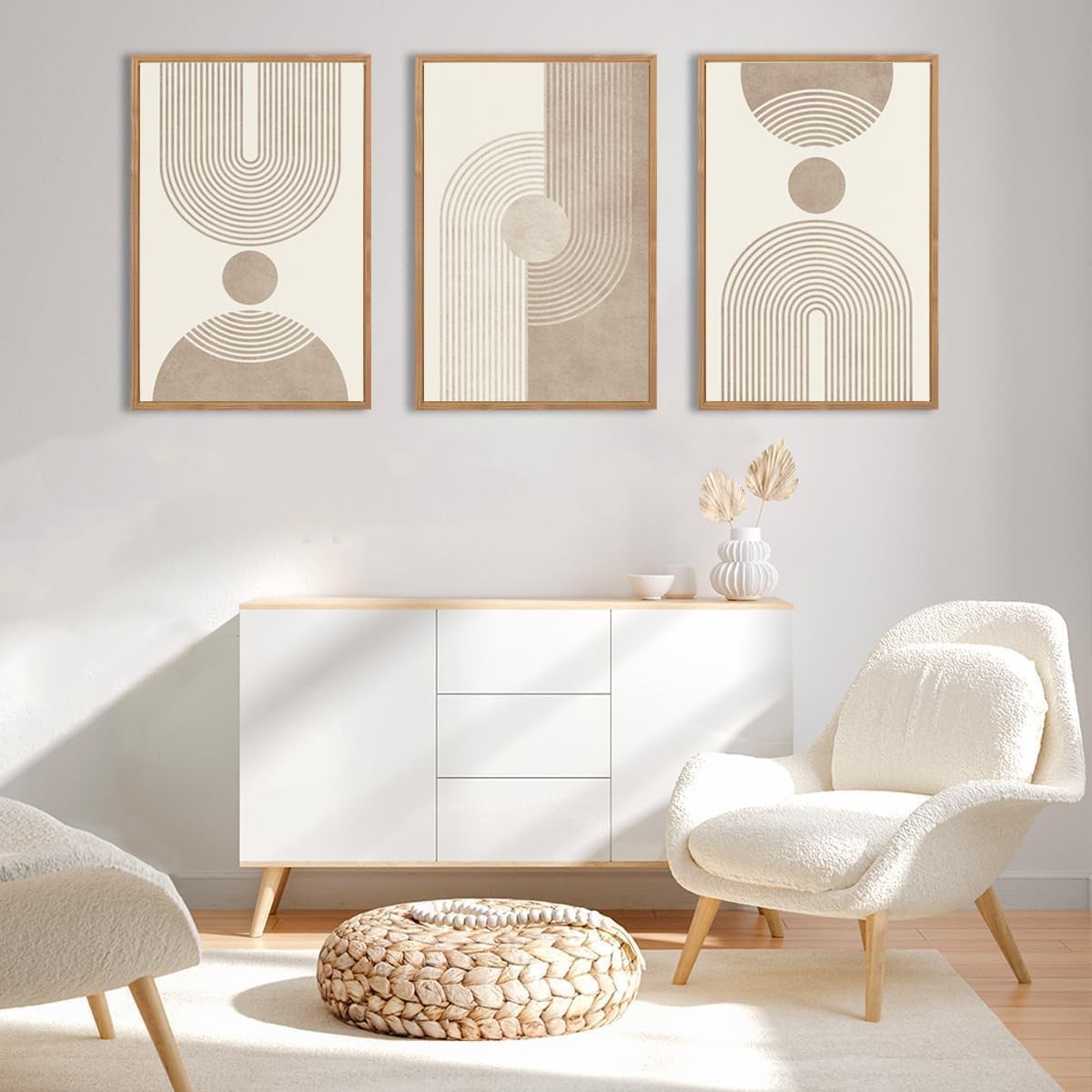 Framed Boho Abstract Wall Art Set 12x16in Neutral