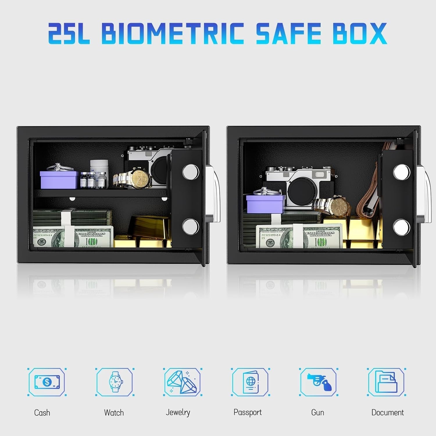 25L Biometric Fingerprint Safe Box Digital Security Safe with Keys