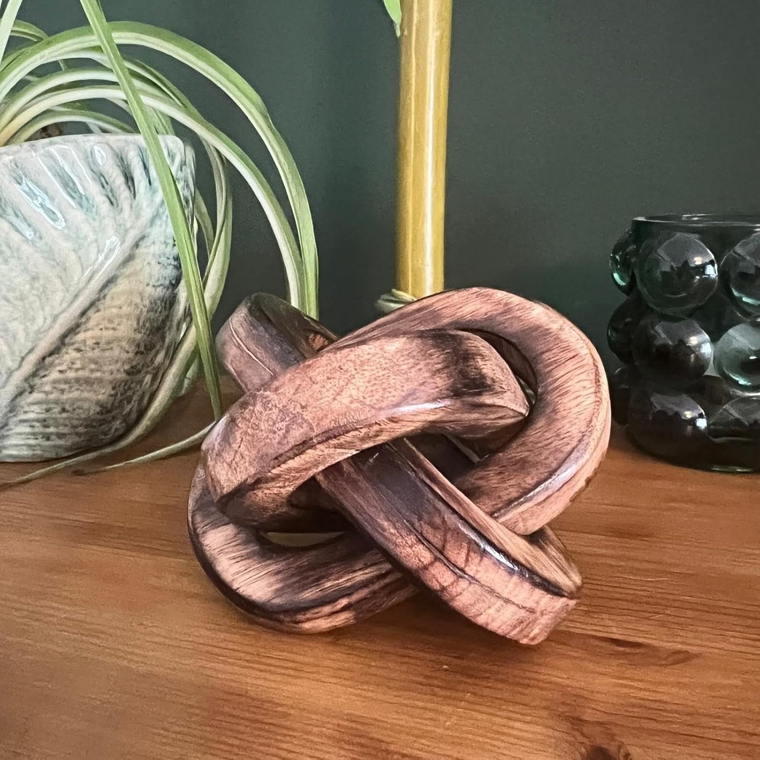 Rustic Wooden Knot Ornament 3-Link Sculpture Home Decor Table Shelf Display Gift
