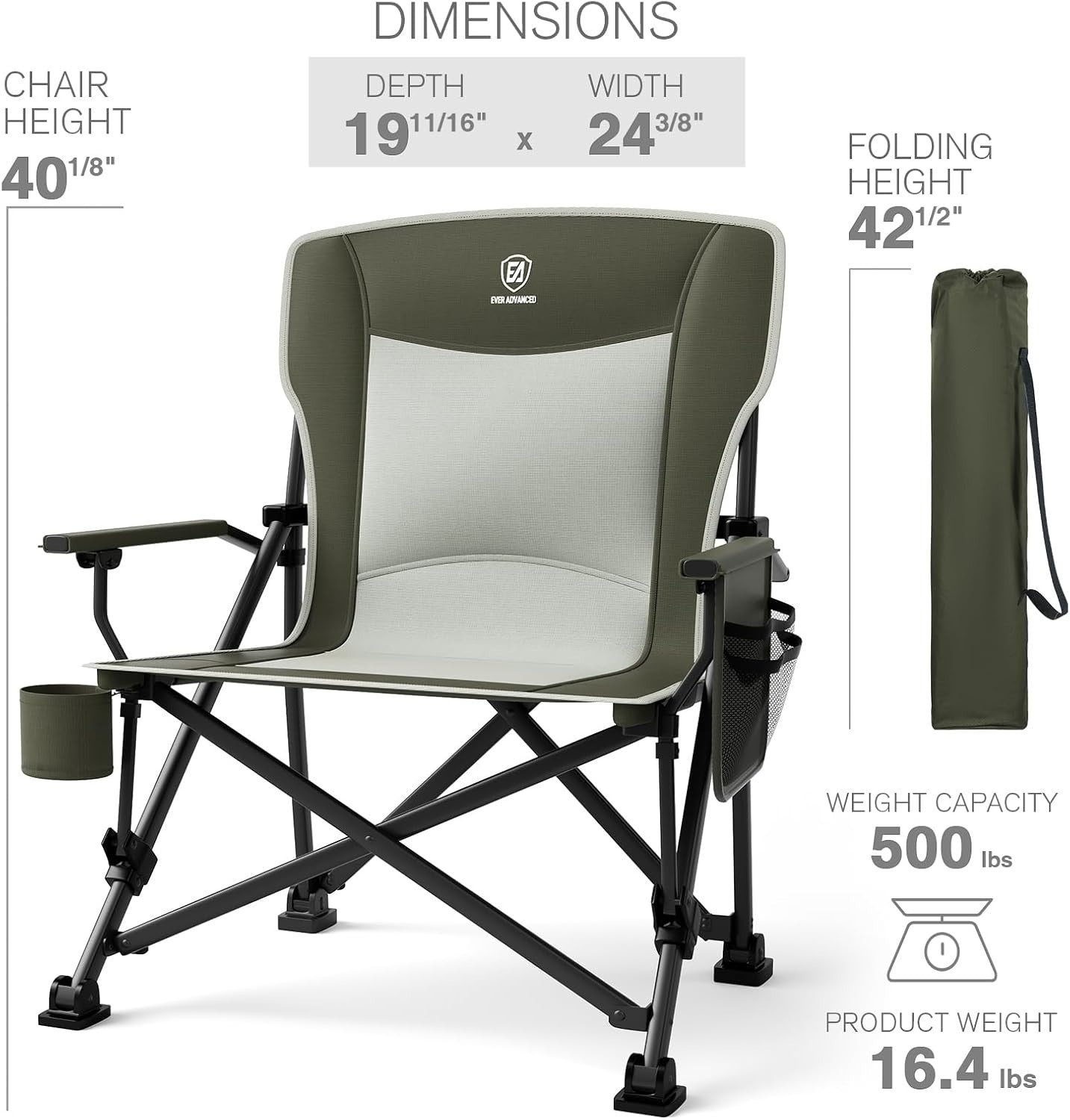 Heavy Duty Folding Camping Chair 230kg Capacity Outdoor Portable Seat Green