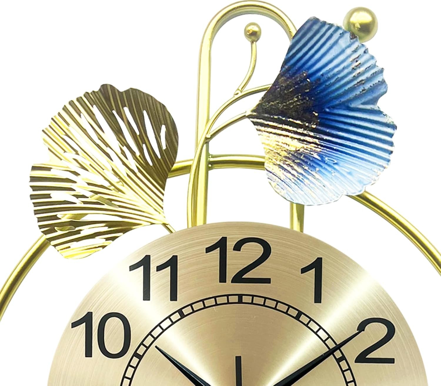 70×52cm Blue Ginkgo Leaf Wall Clock – Luxury Silent Metal Art Pendulum Home Deco