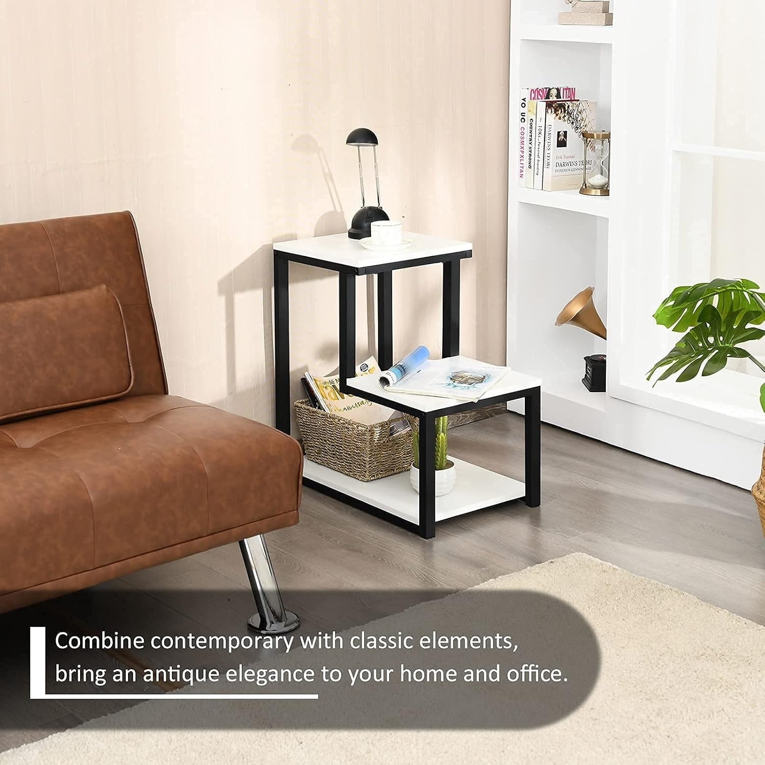 Modern 3-Tier Ladder Side Table with Storage Shelf – Slim Metal Frame Bedside Un