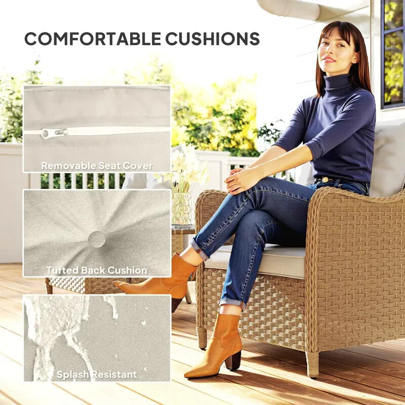 2x Rattan Garden Chairs Outdoor Patio Armchairs with Cushions Set
