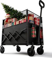 120L Folding Utility Wagon Cart Wheels Adjustable Handle Black