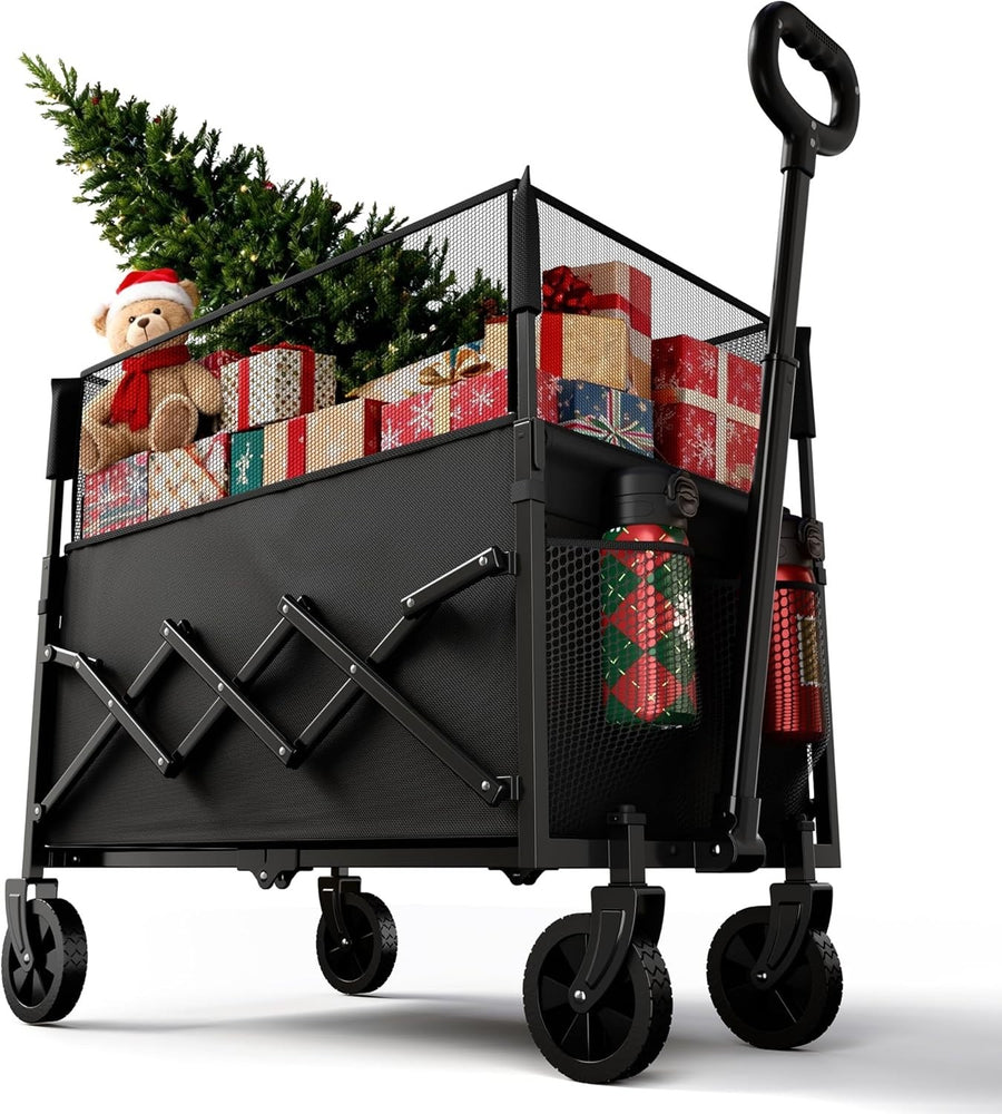120L Folding Utility Wagon Cart Wheels Adjustable Handle Black