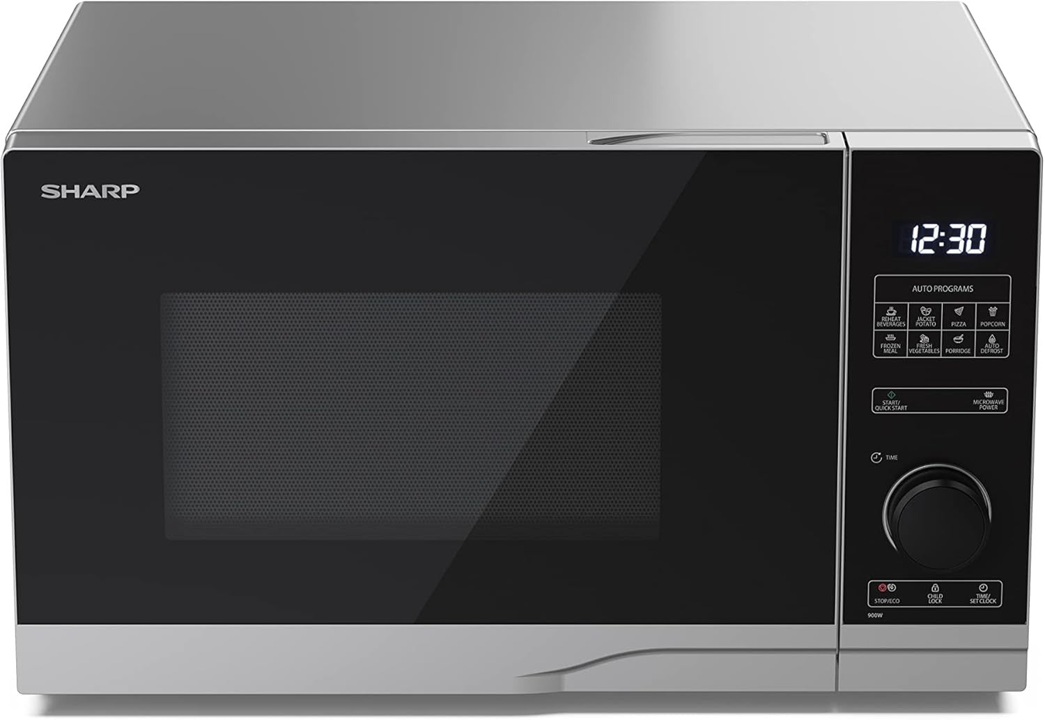 Silver 25L Digital Microwave 900W 10 Power Levels ECO Mode