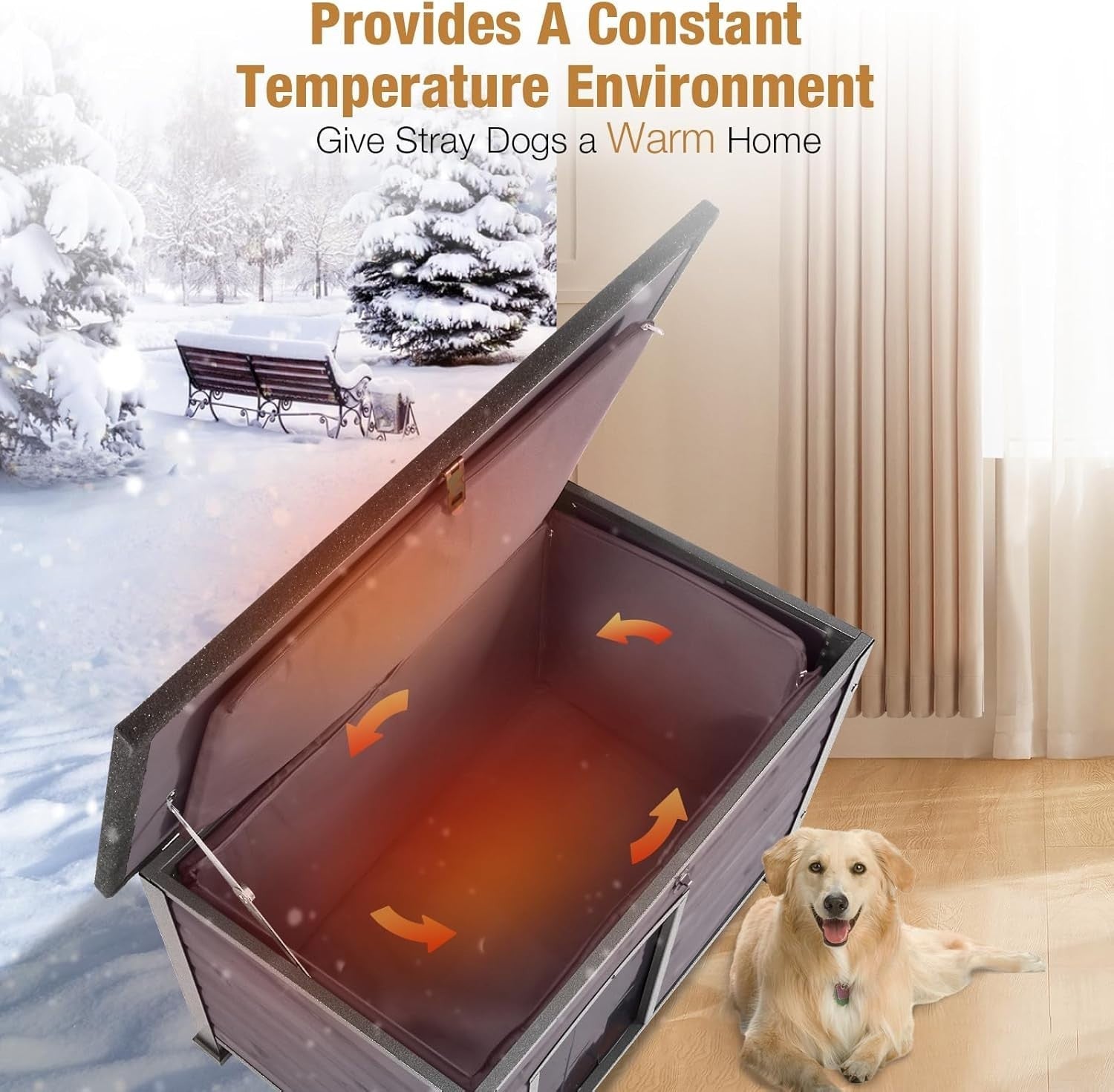 Insulated Weatherproof Dog House with Elevated Floor & Openable Roof