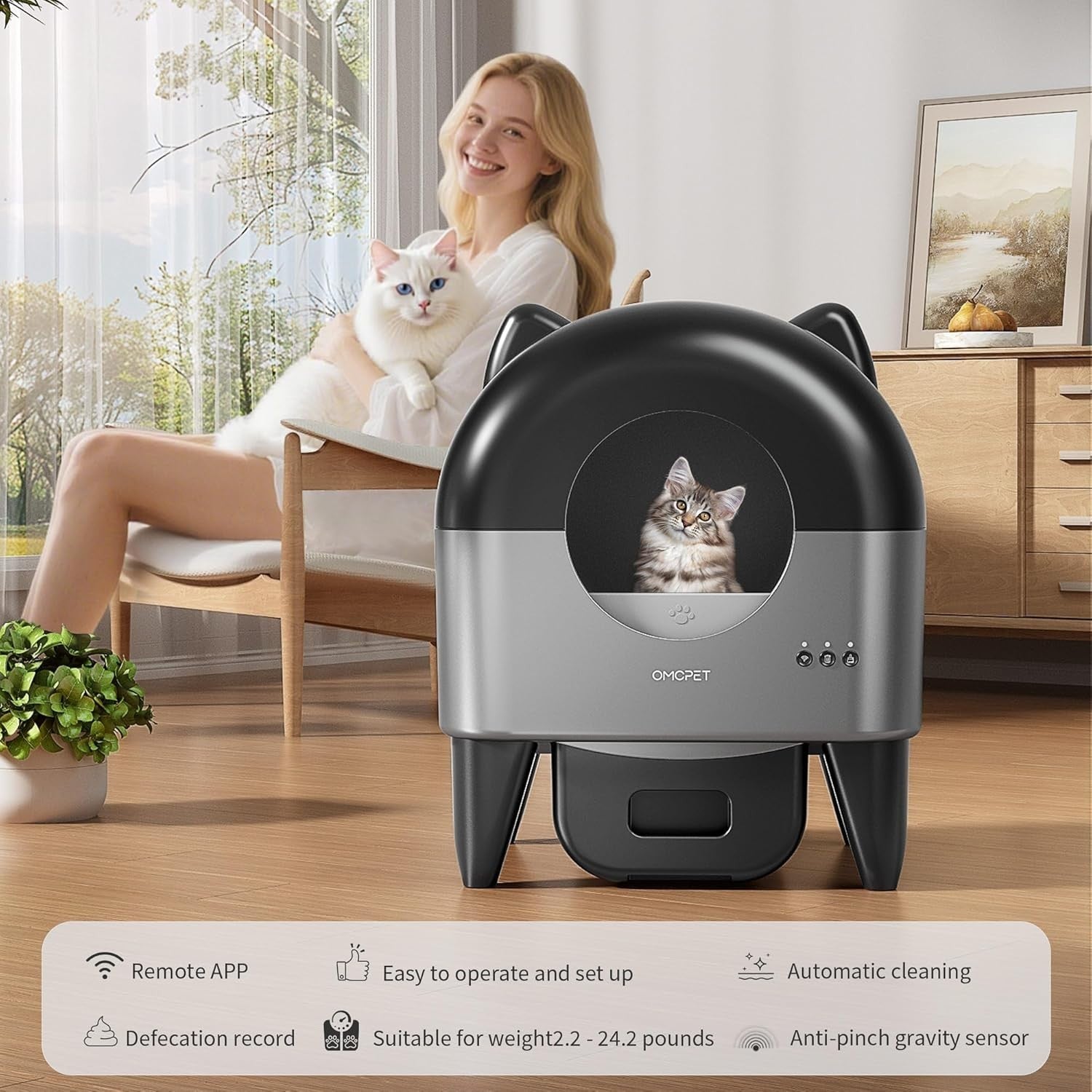 95L Self Cleaning Cat Litter Box APP Control Smart Multi Cat XL