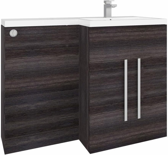 1100mm L Shape Right Hand Vanity Unit with Basin Sink & BTW Toilet Grey Finish