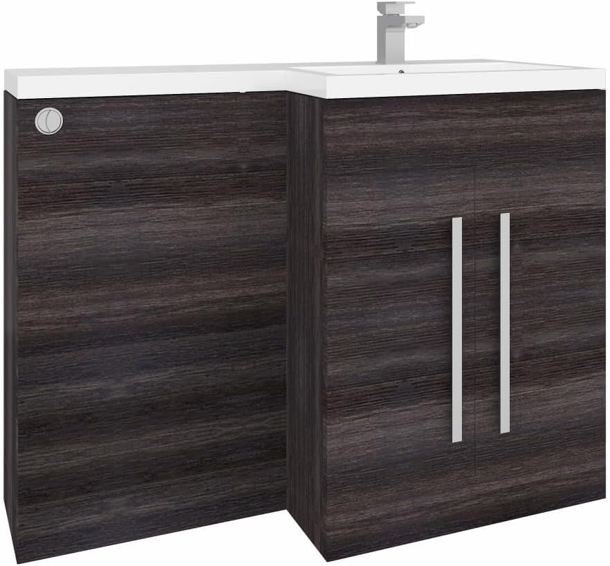 1100mm L Shape Right Hand Vanity Unit with Basin Sink & BTW Toilet Grey Finish