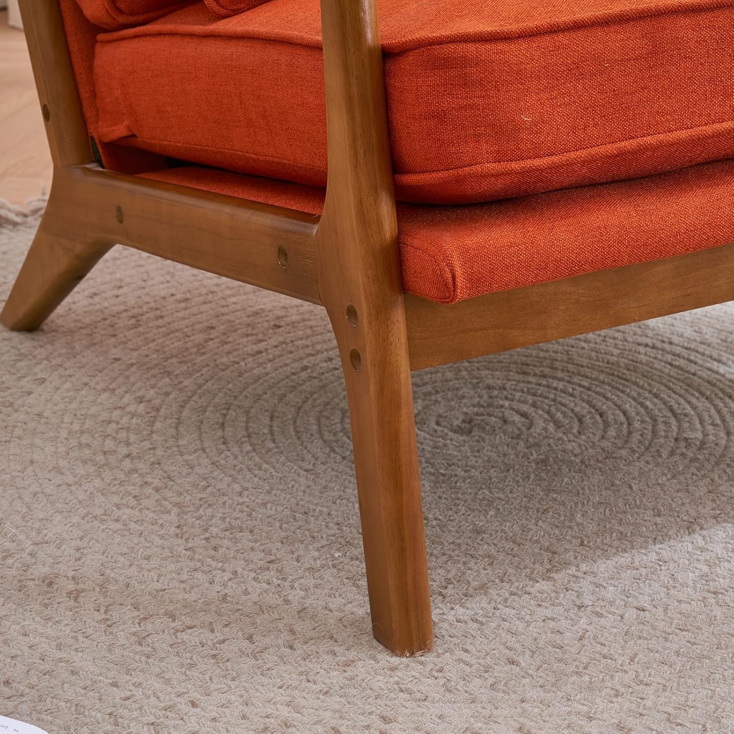 Orange Fabric Accent Armchair Solid Wood Lounge Chair w Cushion