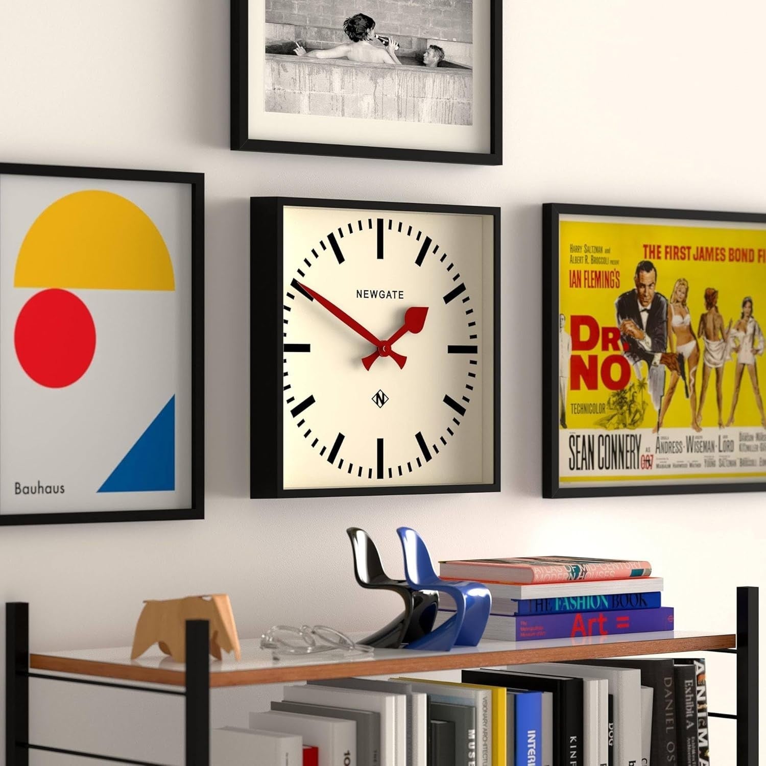 Retro Wall Clock 40cm Silent Square Black Dial Red Hands Office Home Decor