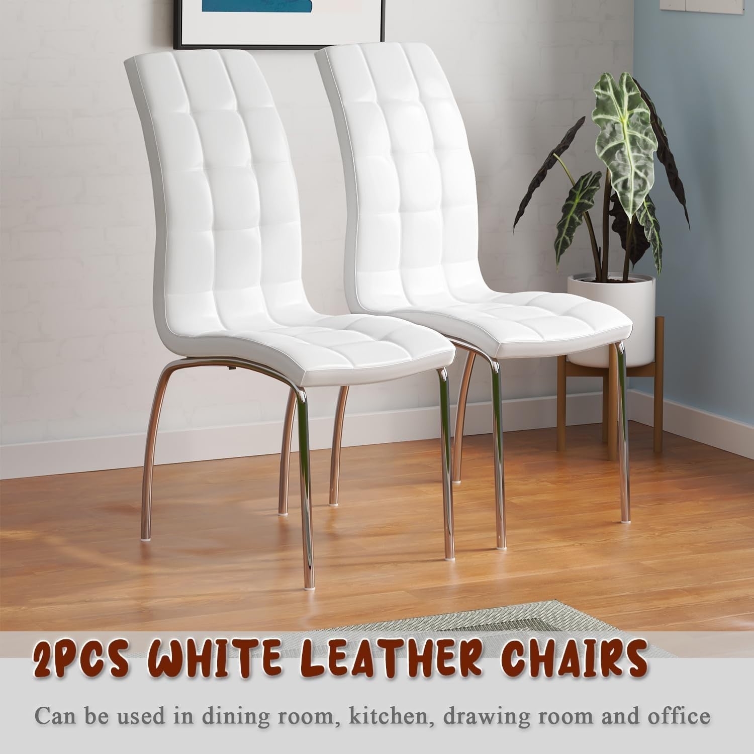 100cm Round Glass Dining Table Set with 2 White Faux Leather Chairs