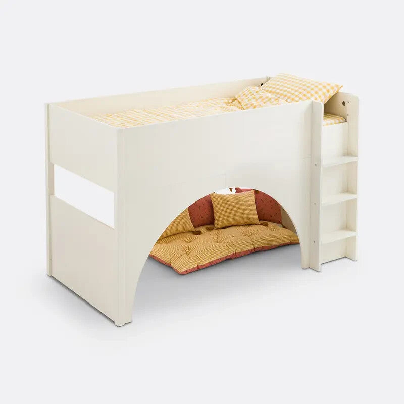 Kids Mid-Height Platform Bed with Ladder & Play Space 90x190cm White
