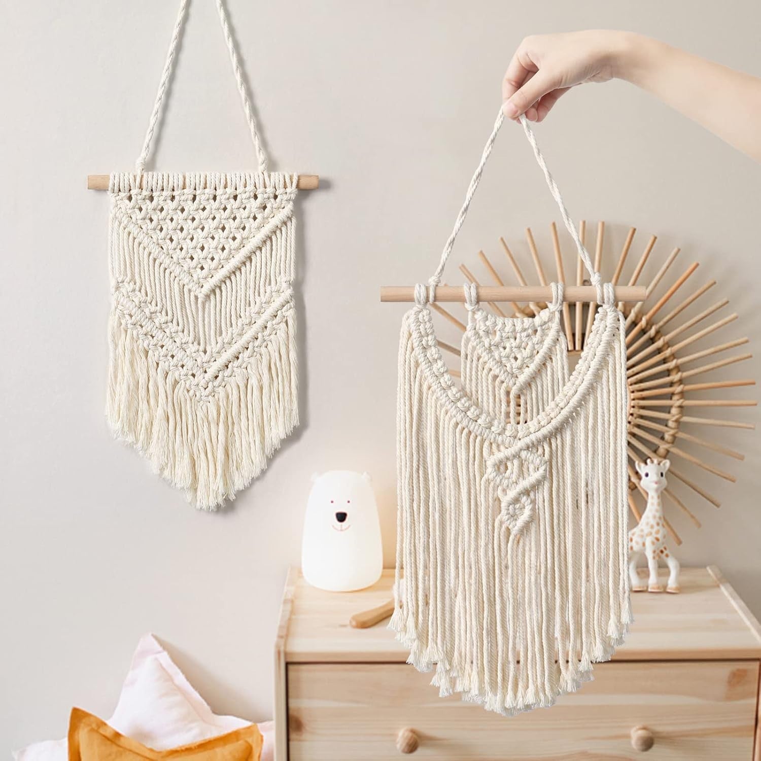 Boho Macrame Wall Hanging 2pcs Cotton Woven Tapestry Decor