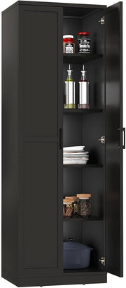 Tall Kitchen Cupboard 5-Tier Storage Cabinet 2 Doors Black
