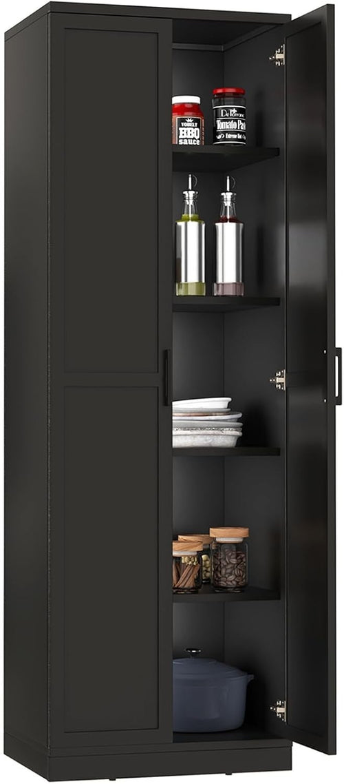 Tall Kitchen Cupboard 5-Tier Storage Cabinet 2 Doors Black