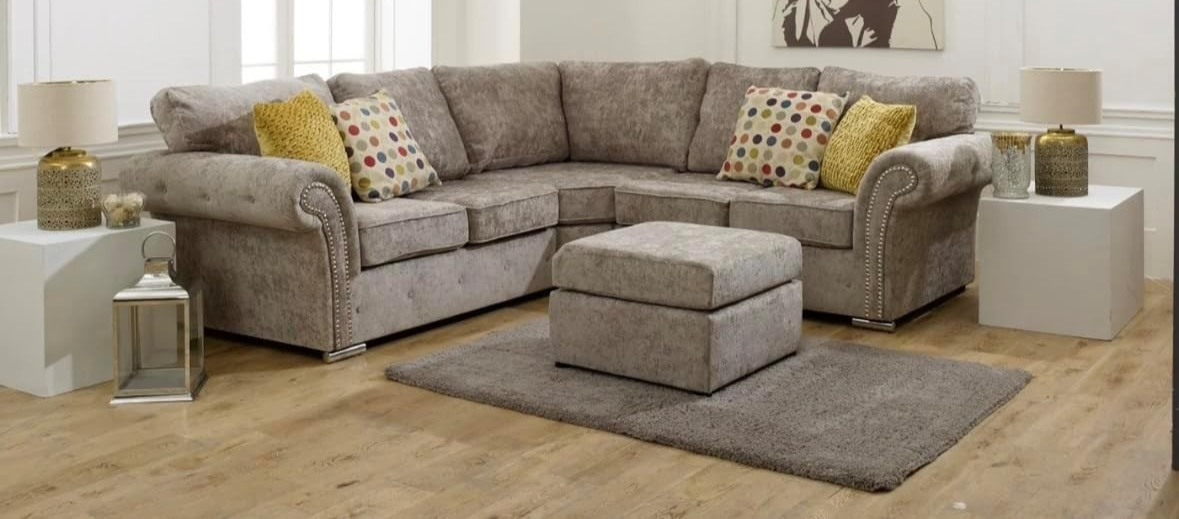 Luxury Truffle Fabric Corner Sofa 5 Seater | Full Back Cushions | 240x240cm