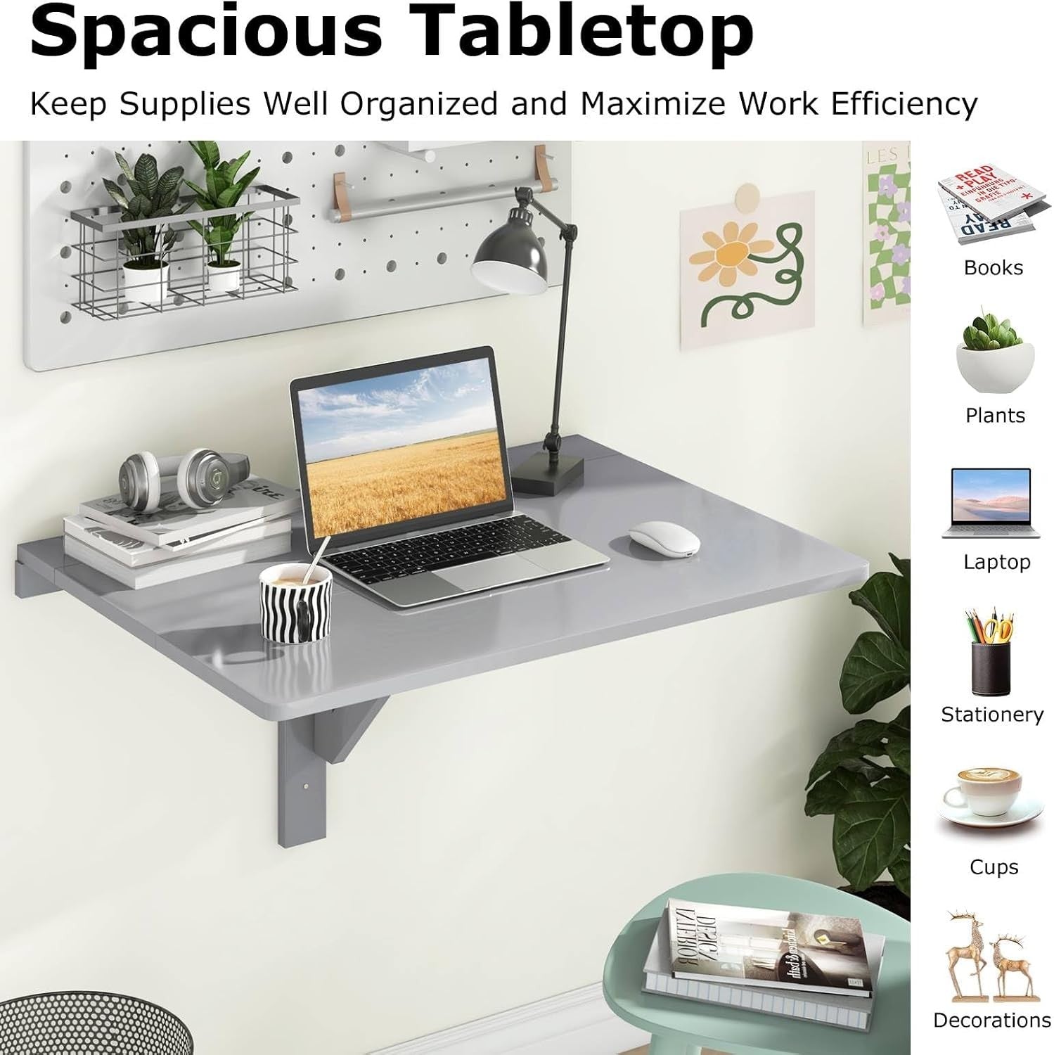 Wall Mounted Folding Desk Drop Leaf Laptop Table Space Saving Home Office