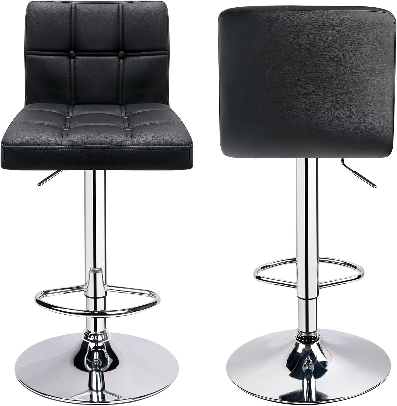 Adjustable Black PU Leather Bar Stools Set of 2 | Swivel Counter Chairs
