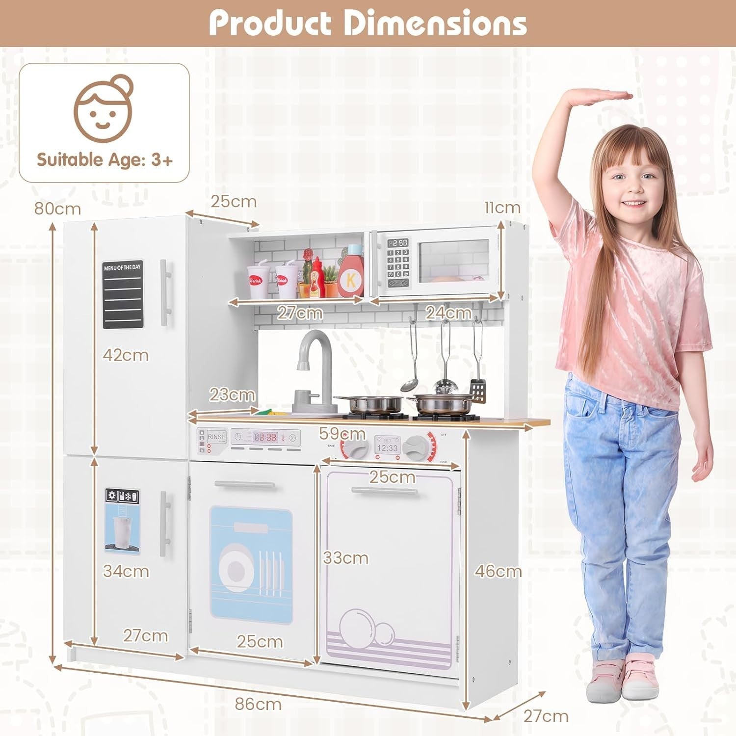 Kids Wooden Play Kitchen Sink Microwave Dishwasher Chalkboard Toy