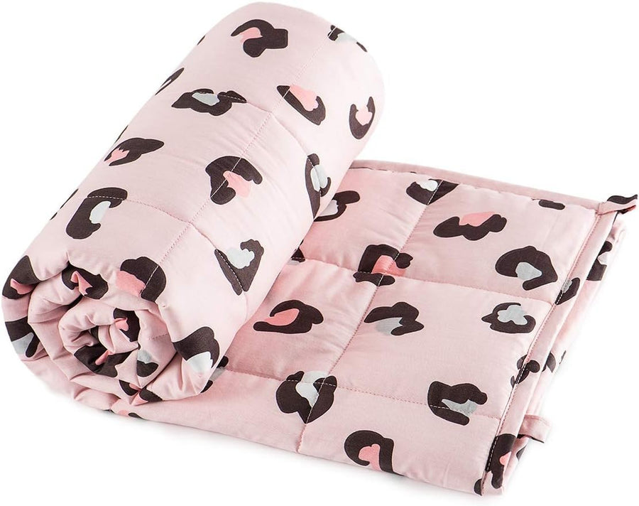 1.4kg Weighted Blanket Pink Leopard 90x120cm 100% Cotton for Calming Sleep