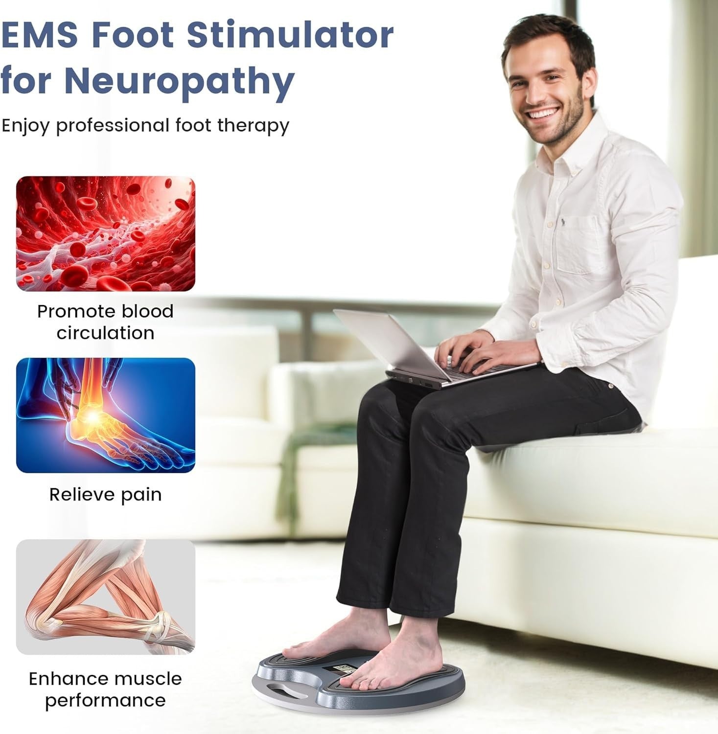 Foot Circulation Massager EMS Muscle Stimulator Pain Relief TENS Pads 20 Levels