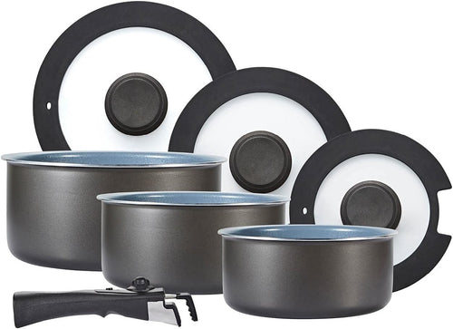 7pcs Ceramic Non-Stick Cookware Set – Stackable Pans with Detachable Handle