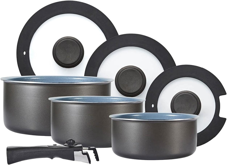 7pcs Ceramic Non-Stick Cookware Set – Stackable Pans with Detachable Handle