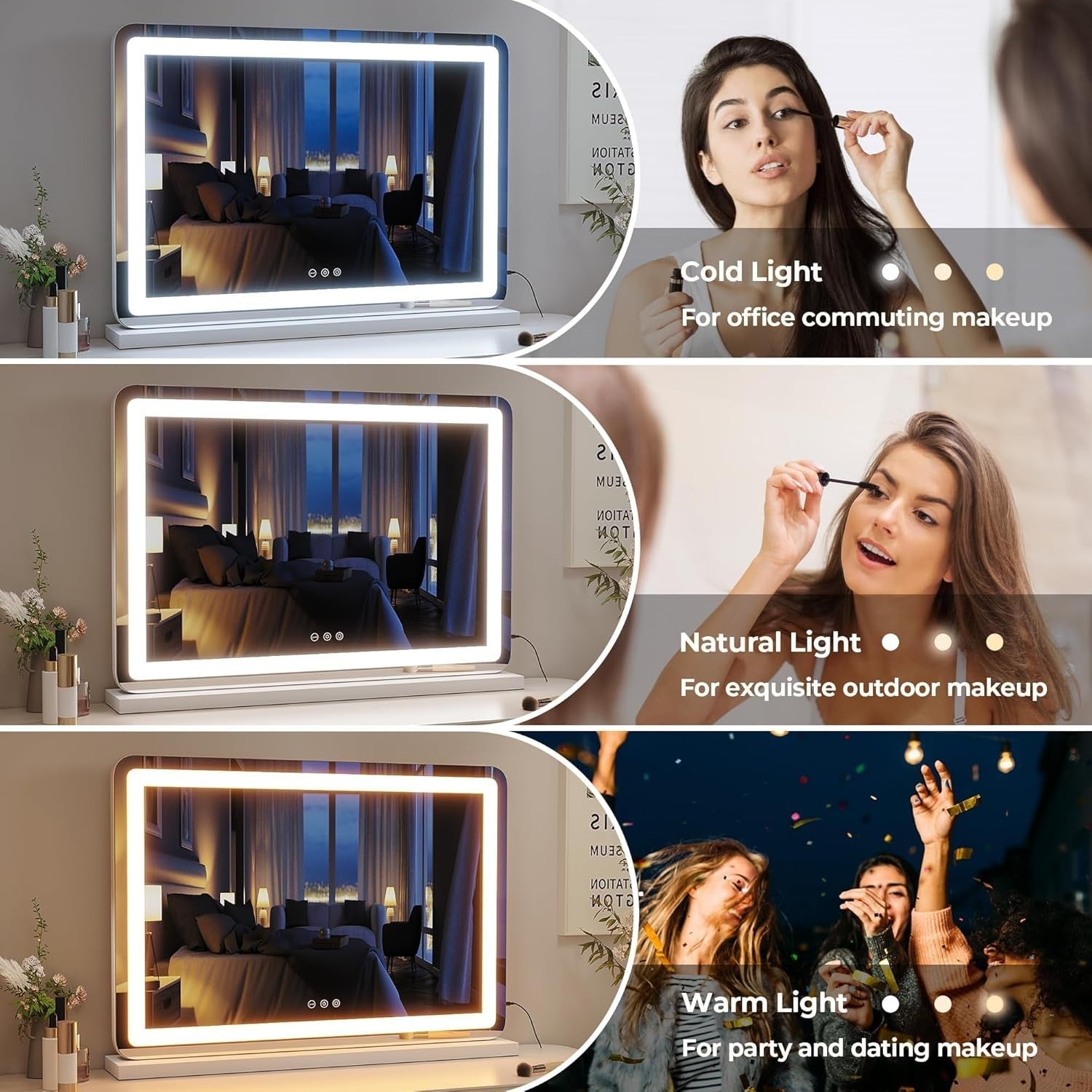 LED Vanity Mirror 80x55cm | Wall/Tabletop, 3-Color Light, 5X Magnifier, Touch