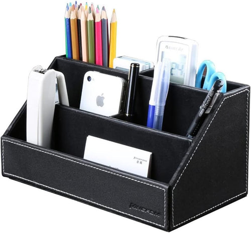Black Multi-Compartment Desk Organizer – Pen, Phone & Office Tidy