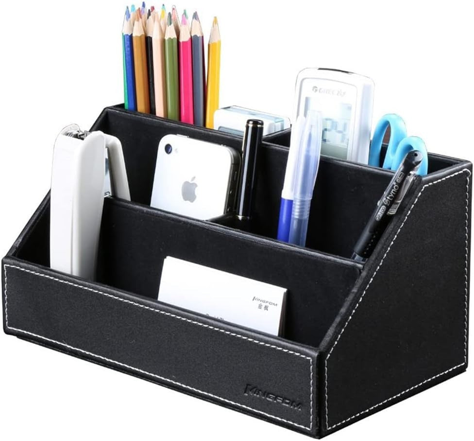 Black Multi-Compartment Desk Organizer – Pen, Phone & Office Tidy