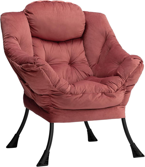 Velvet Accent Armchair Comfy Reading Chair Solid Steel Frame Pink Large