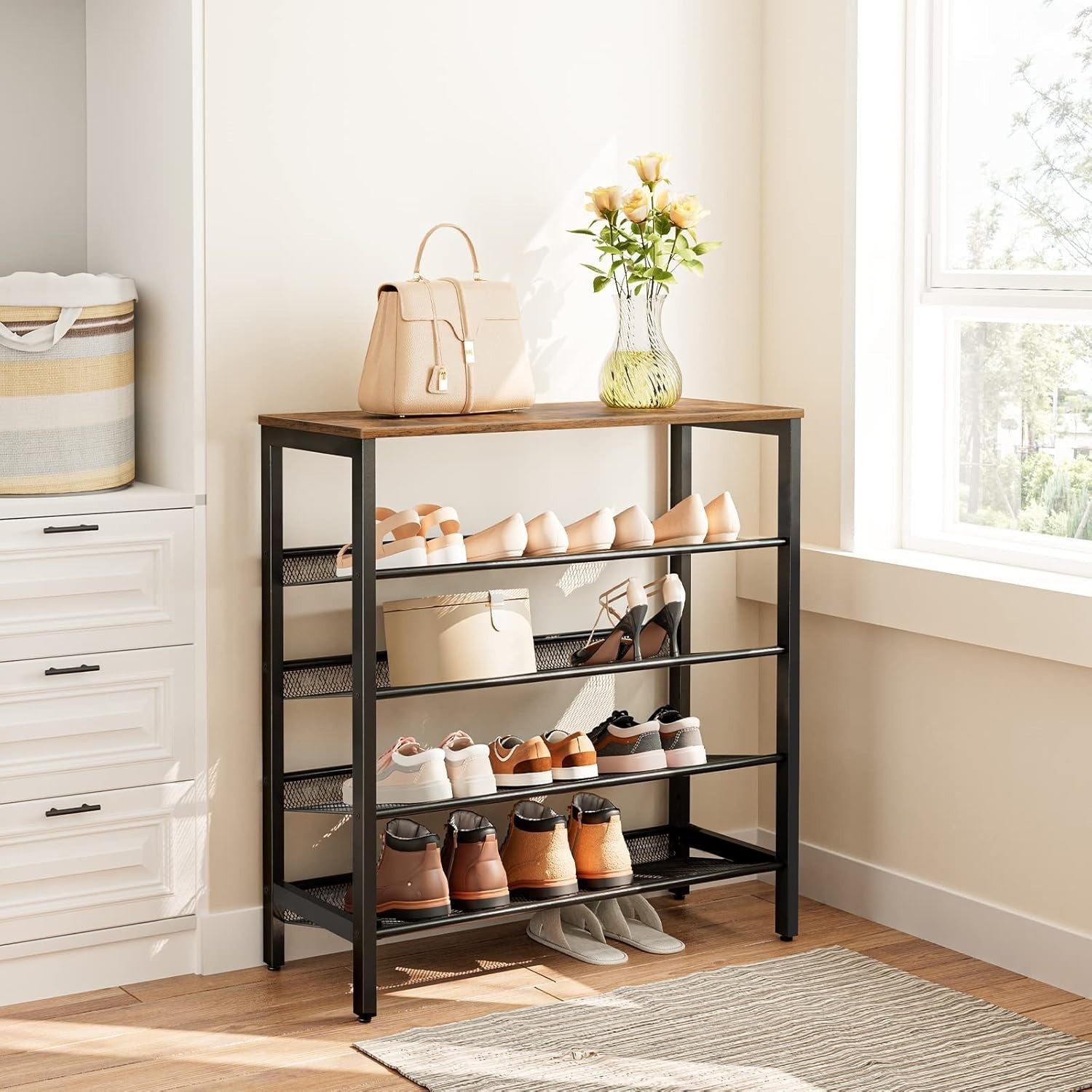 5 Tier Industrial Shoe Rack Stand, Adjustable Shelves, 75cm Wide Unit