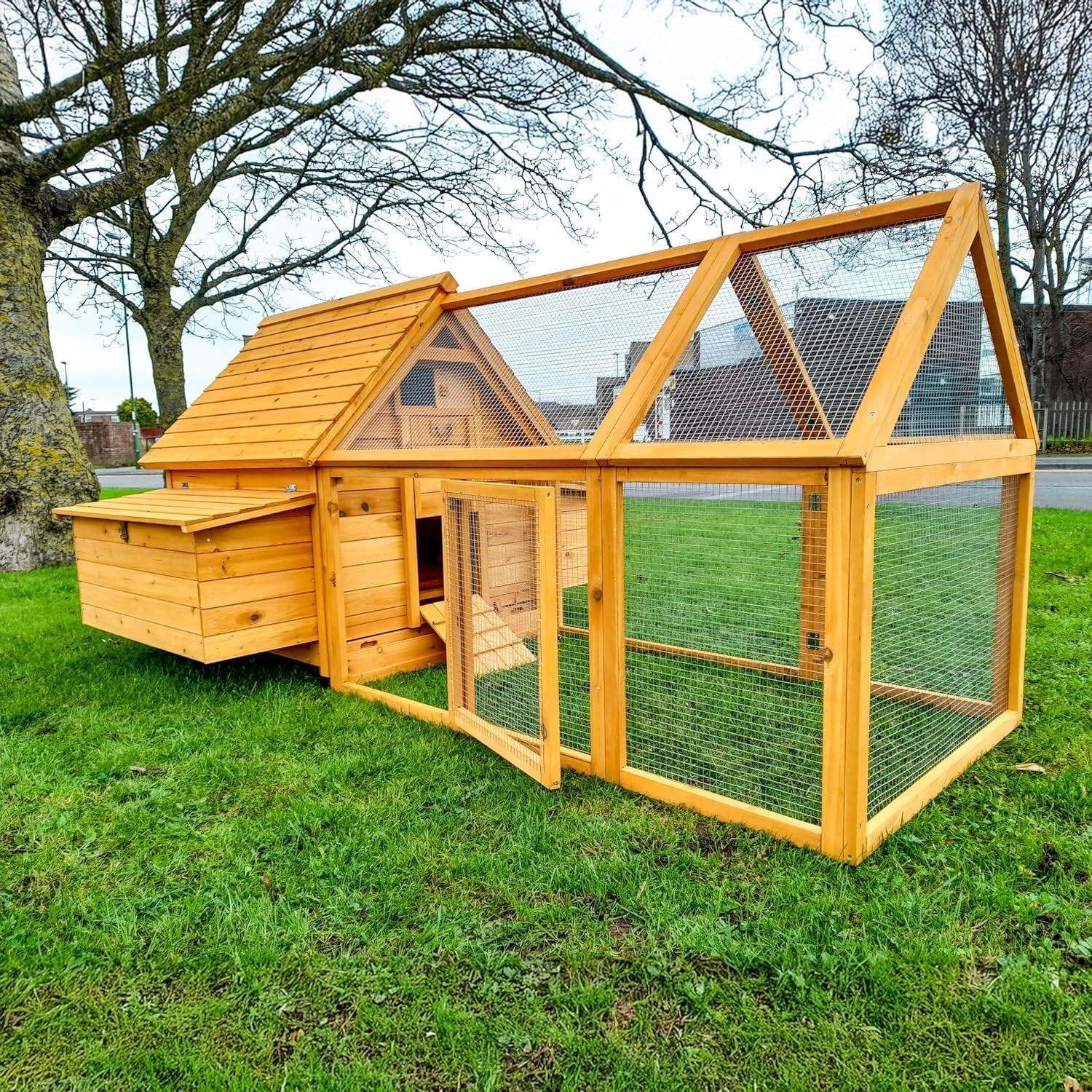 Large Wooden Chicken Coop 2.4m Hen House Run 6-10 Birds
