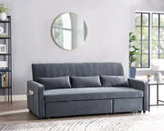 Grey Velvet 3 Seater Sofa Bed Pull-Out Chaise Storage Guest Sleeper Couch