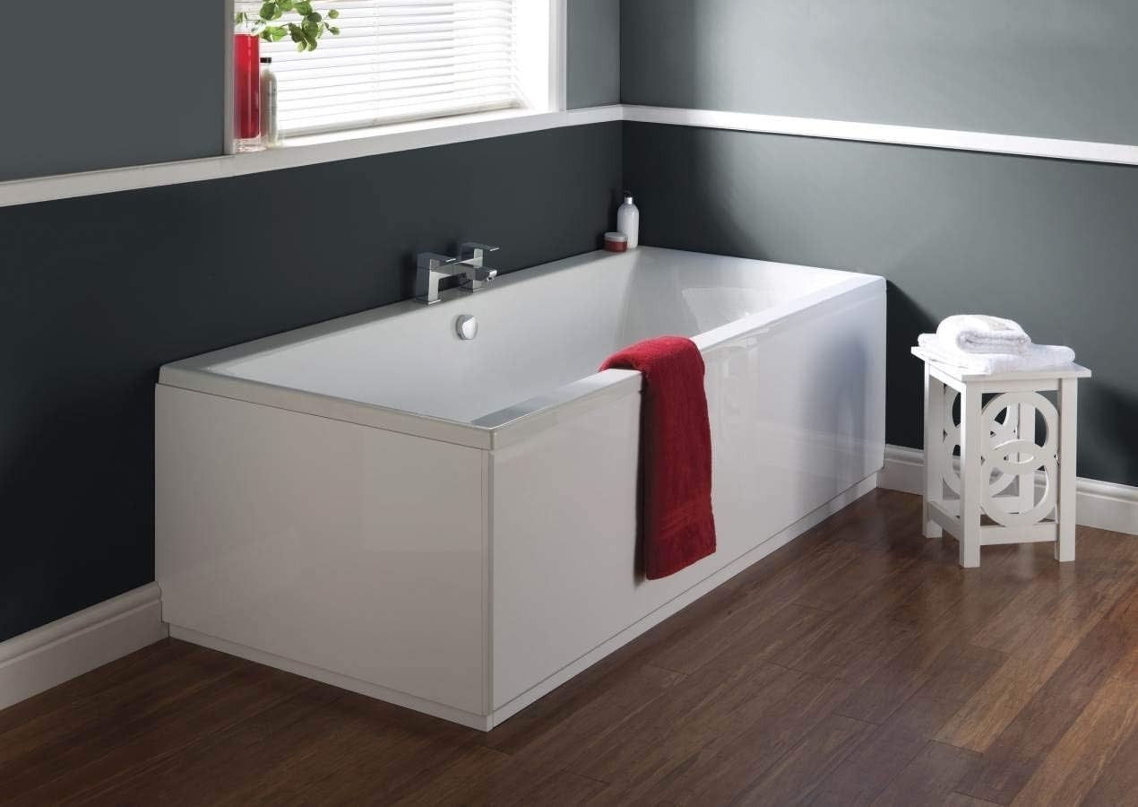 1800x800mm Double Ended Square Bath White Gloss Acrylic Adjustable Feet