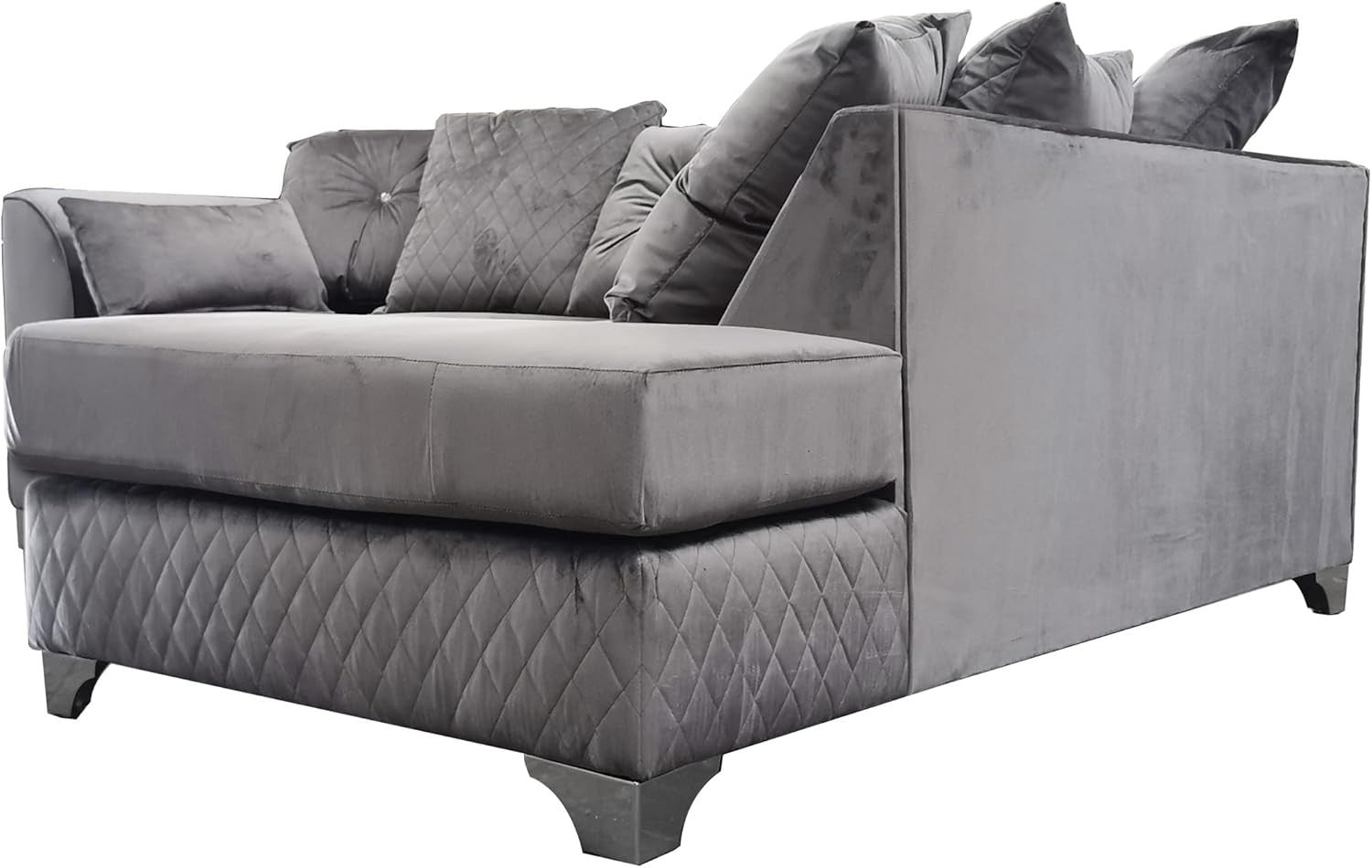 Plush Velvet Grey 4 Seater L-Shape Corner Sofa Left Hand Facing Chrome Feet