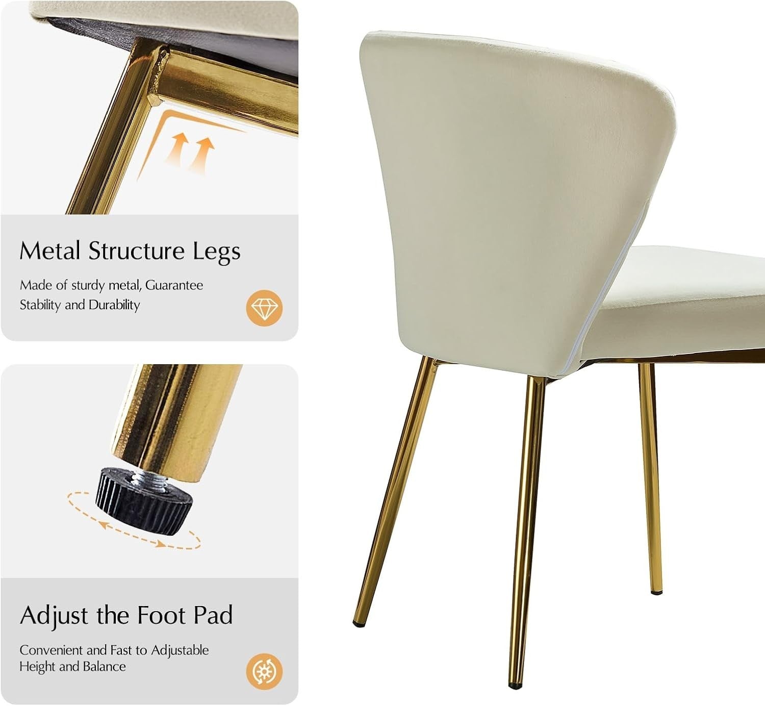 Tan Velvet Upholstered Dining & Vanity Chair – Modern Accent Seat with Metal Leg